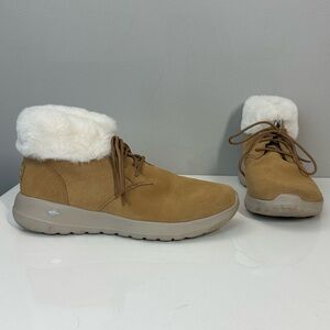 Skechers On The Go Joy Lush Boot Chestnut Tan Faux Suede Size 8